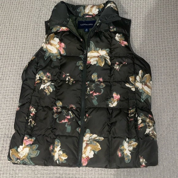Lands' End Jackets & Blazers - Lands End Green Floral Down Quilted Zipper Puffer Vest Women's Size Medium 10-12